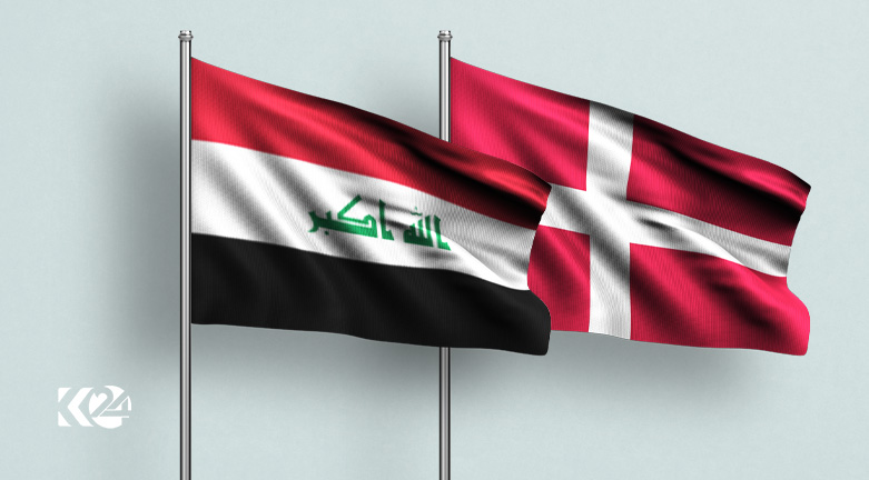 Flag of Iraq (left) next to Denmark flag. (Photo: Designed by Kurdistan 24)