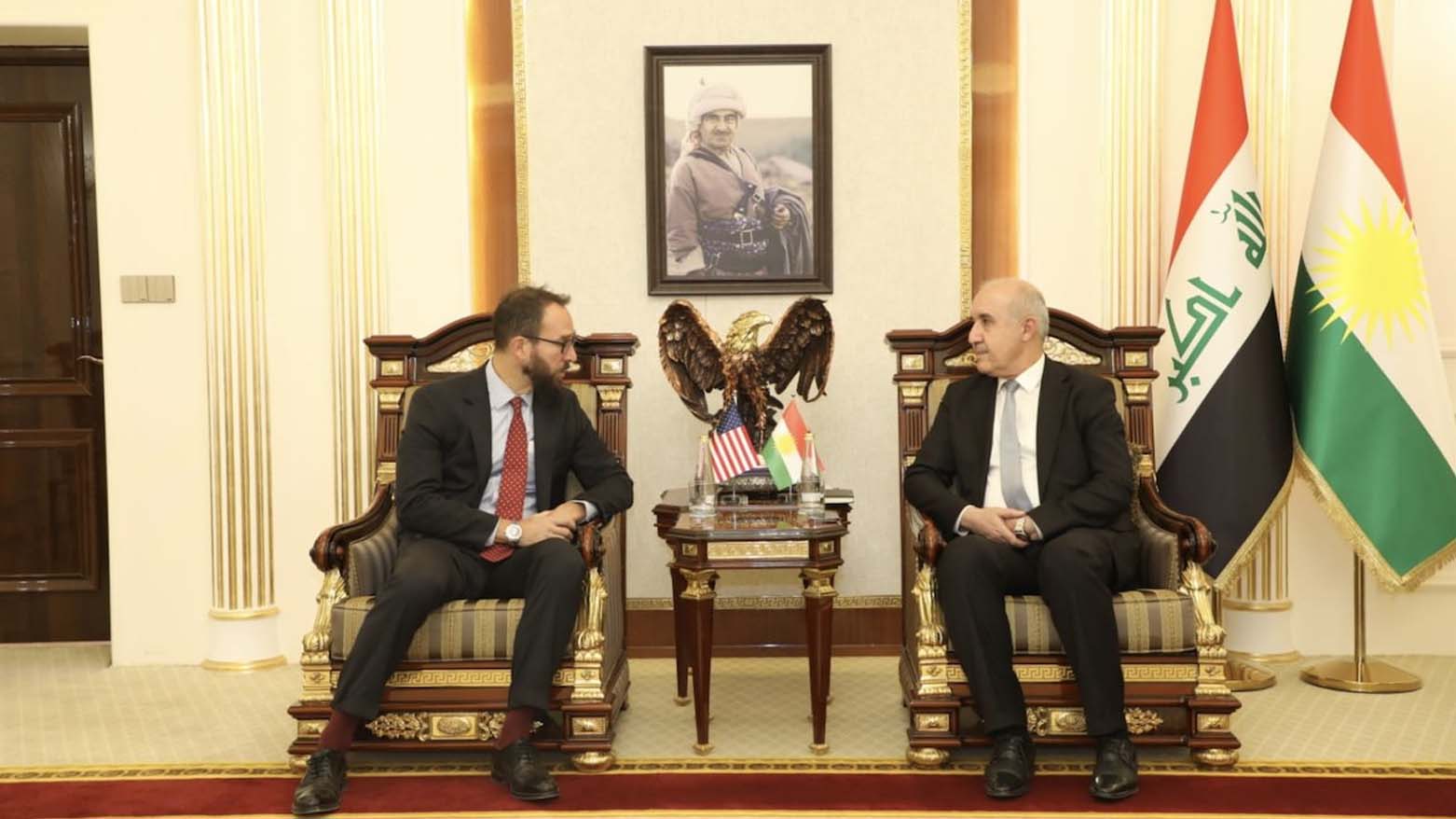 KRG Acting Minister of Natural Resources Kamal Mohammed (right) is pictured during his meeting with the newly inagurated US Consul General in Erbil Mark Stroh, August 28, 2023. (Photo: US Consulate General/Twitter)