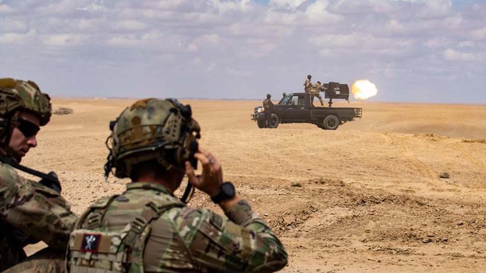 SDF and the US-led coalition troops practise using heavy weapons in north-eastern Syria, where fears are mounting of further attacks by Turkey. (Photo: AFP)