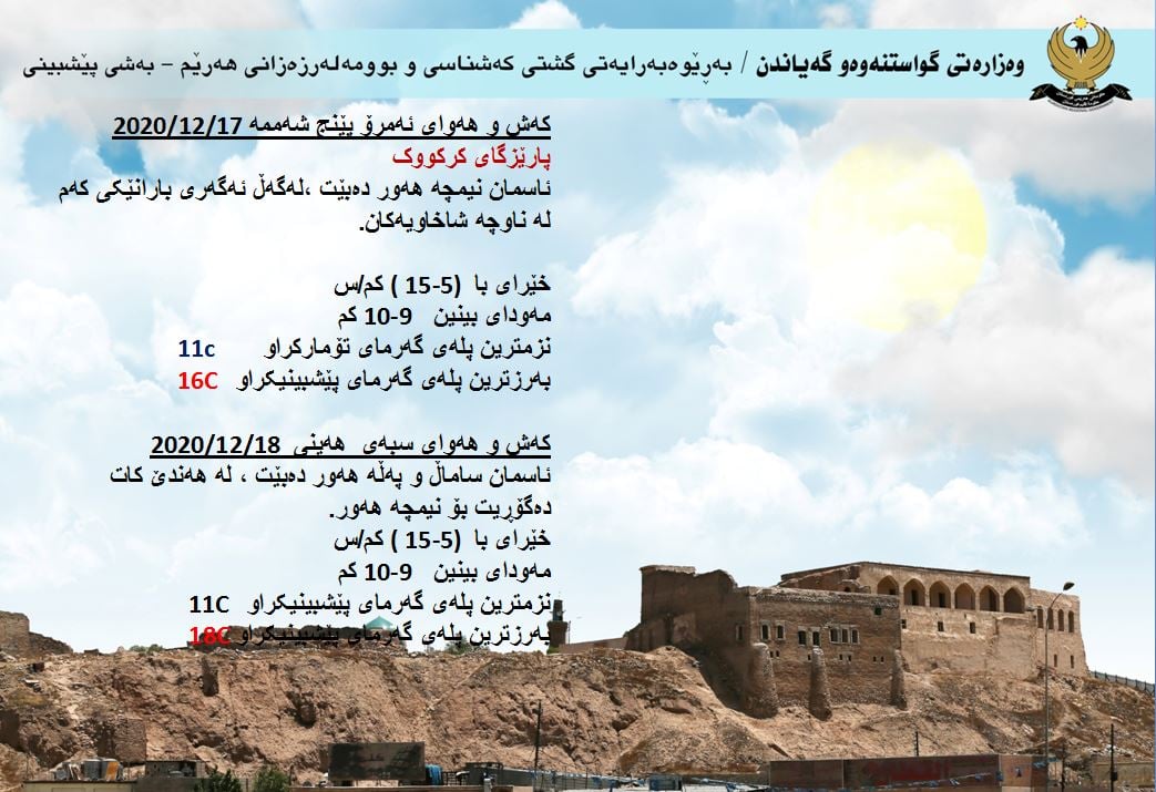 كەشوھەوای ئەمڕۆ و سبەی كەركووك