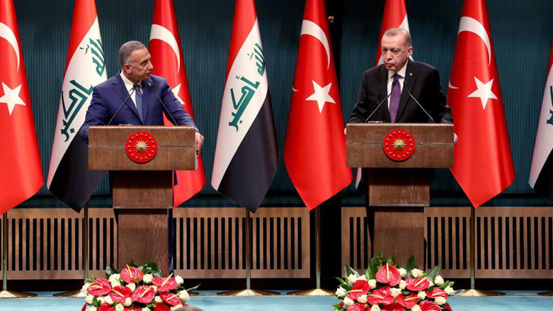 Turkish President Recep Tayyip Erdogan (right) gives a press conference in Ankara with Iraqi Prime Minister Mustafa al-Kadhimi, Dec. 17, 2020. (Photo: Iraqi Federal Government)