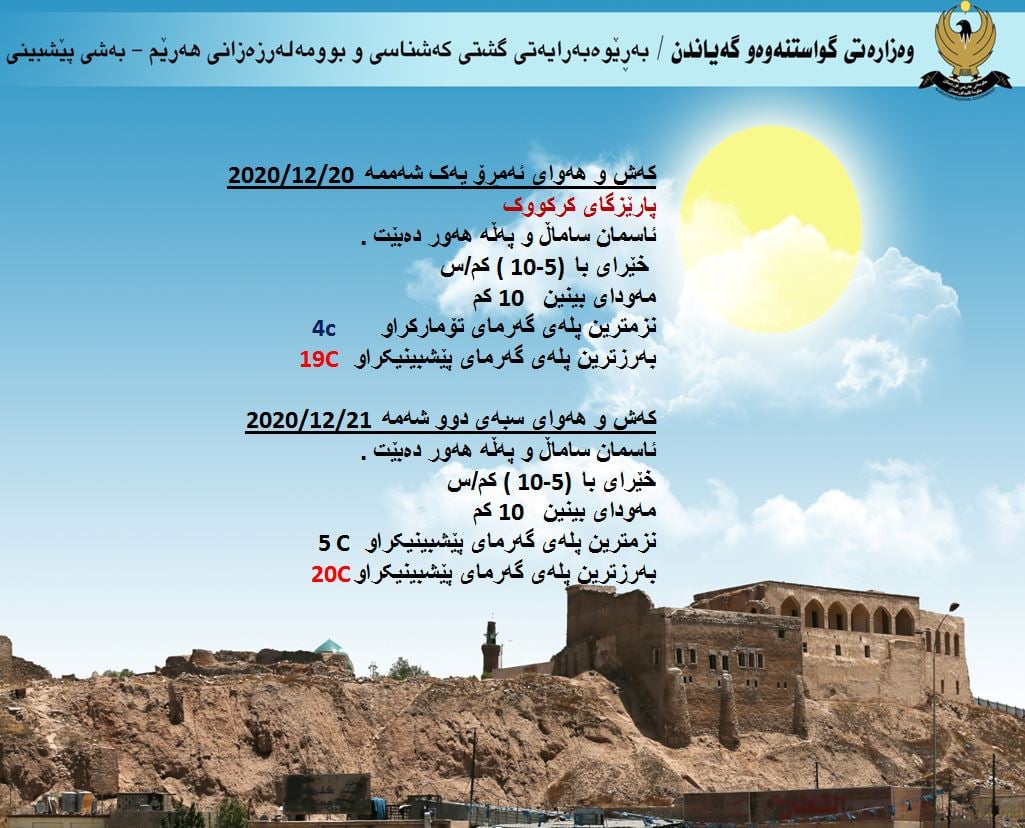 كەشوھەوای ئەمڕۆ و سبەی كەركووك