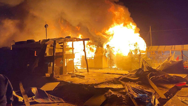 A fire burns in the Kurdistan Region's Harsham 1 displacement camp, Dec. 28, 2020. (Photo: Erbil Civil Defense)