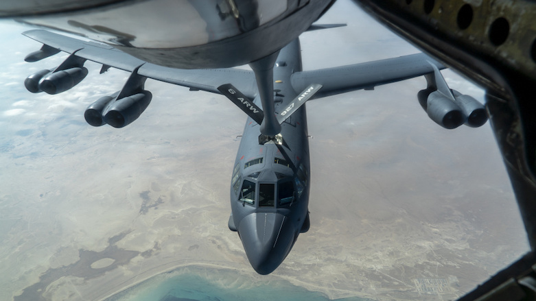 A US Air Force B-52H Stratofortress from Minot Air Force Base, N.D., is refueled by a KC-135 Stratotanker in the US Central Command area of responsibility, Dec. 30, 2020. (Photo: US Air Force/Senior Airman Roslyn Ward)