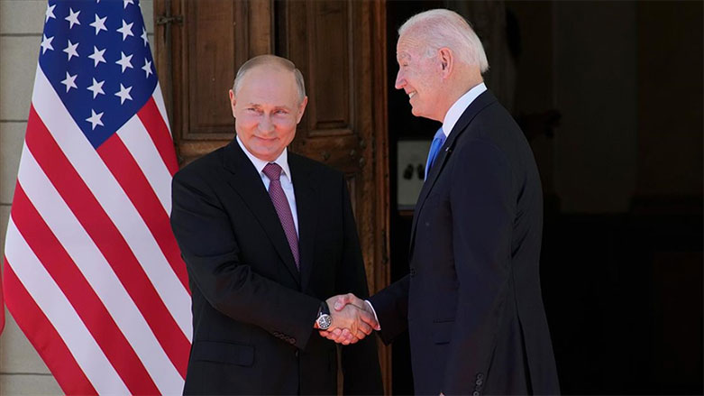 Russian President Vladimir Putin, left, and US President Joe Biden shake hands during their meeting at the ‘Villa la Grange’ in Geneva, Switzerland, June 16, 2021. (Photo: Alexander Zemlianichenko/AP)