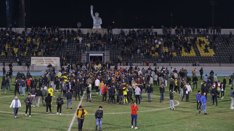 Fans gathering in the stadium after the clashes between Erbil and Al-Shorta clubs' supporters at Franso Hariri Stadium, Dec. 4, 2021. (Photo: Erbil Governorate)