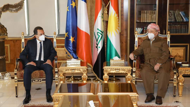 President Masoud Barzani in meeting with France's Ambassador to Iraq Eric Chevallier, in Erbil, Kurdistan Region, Dec. 6, 2021. (Photo: KDP)