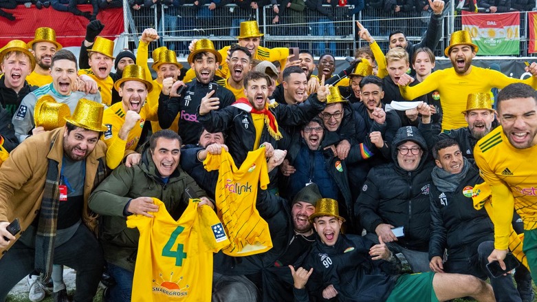 Swedish-Kurdish team Dalkurd FF celebrates their win. (Photo: Dalkurd FF/Facebook).