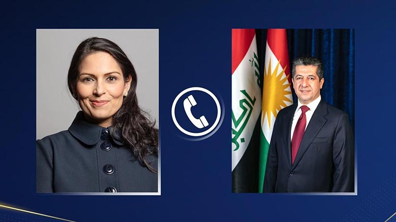 UK Home Secretary Priti Patel (Left) and Kurdistan Region Prime Minister Masrour Barzani spoke on the phone on Thursday. (Photo: Kurdistan 24)