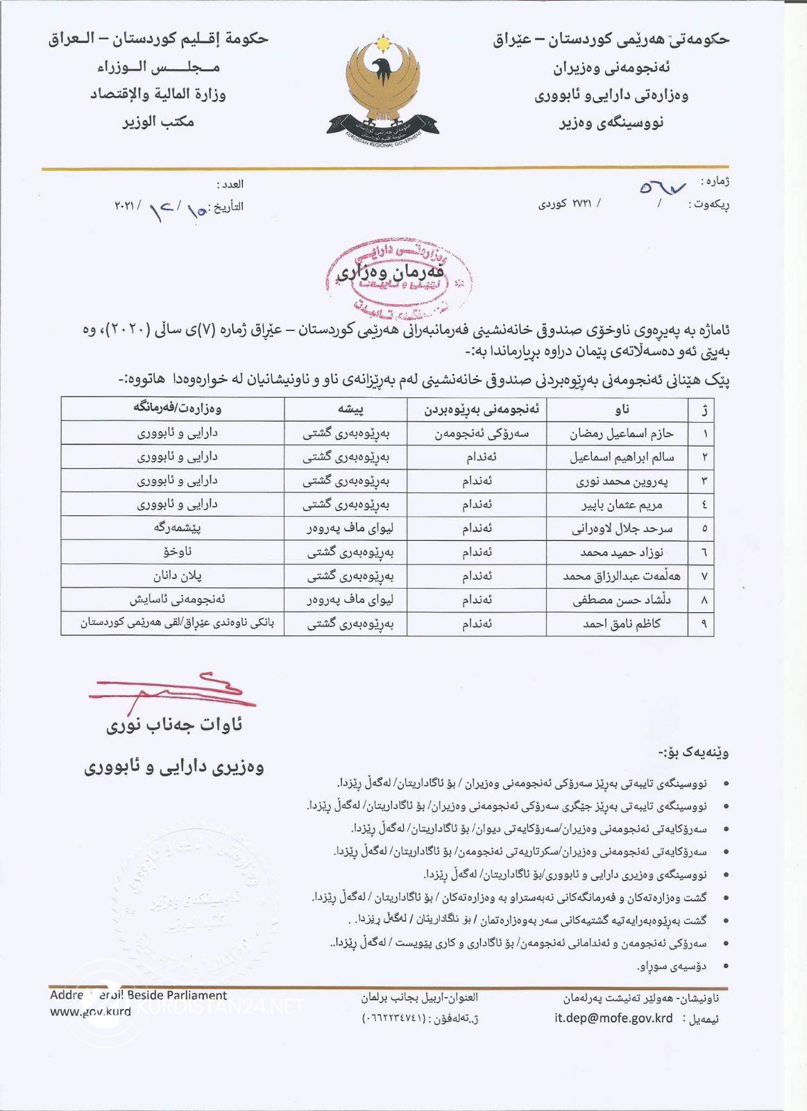 نووسراوی وەزارەتی دارایی