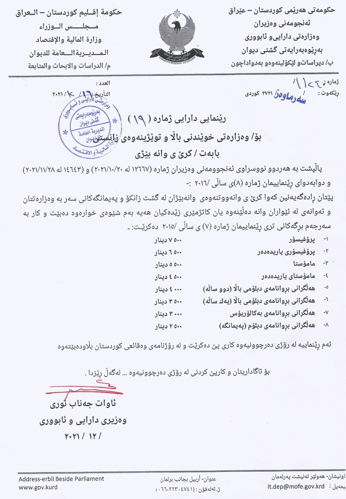 نووسراوی وەزارەتی دارایی