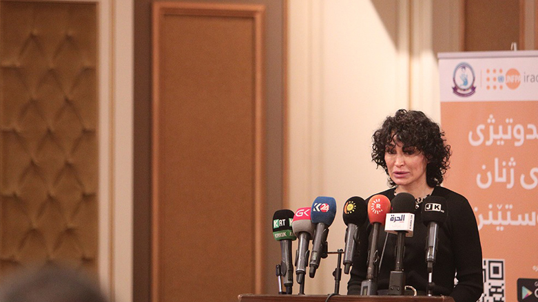 Dr. Rita Columbia, the UNFPA representative to Iraq, speaks at the launch of Safe YOU application in Erbil, Dec. 16, 2021. (Photo: UNFPA/Twitter)