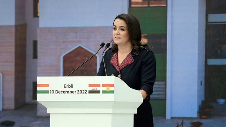 Hungerian President Katalin Novák delivering remarks at the inauguration of Meltho Interantional School in Erbil, Dec. 10, 2022. (Photo: KRG)