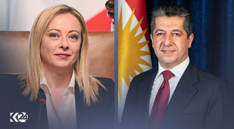 Combined photo of Kurdistan Region Prime Minister Masrour Barzani (right) and his Italian counterpart Giorgia Meloni. (Photo: Designed by Kurdistan 24)