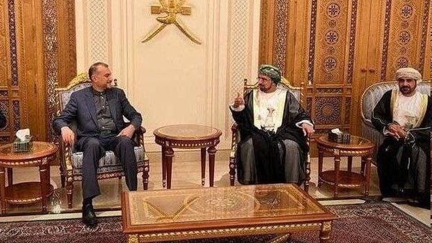 امیرعبداللهیان، وزیر امور خارجه ایران در دیدار با مقامات عمان در مسقط 