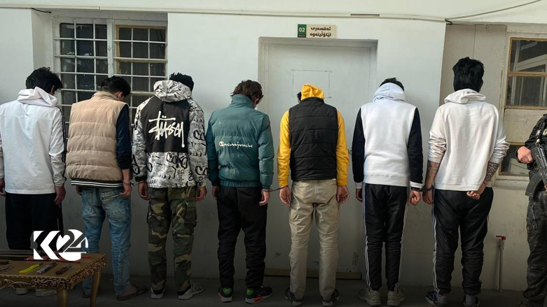 Detainees are lined up at Sulaimani Police station, Dec. 31, 2022. (Photo: Sulaimani Police)