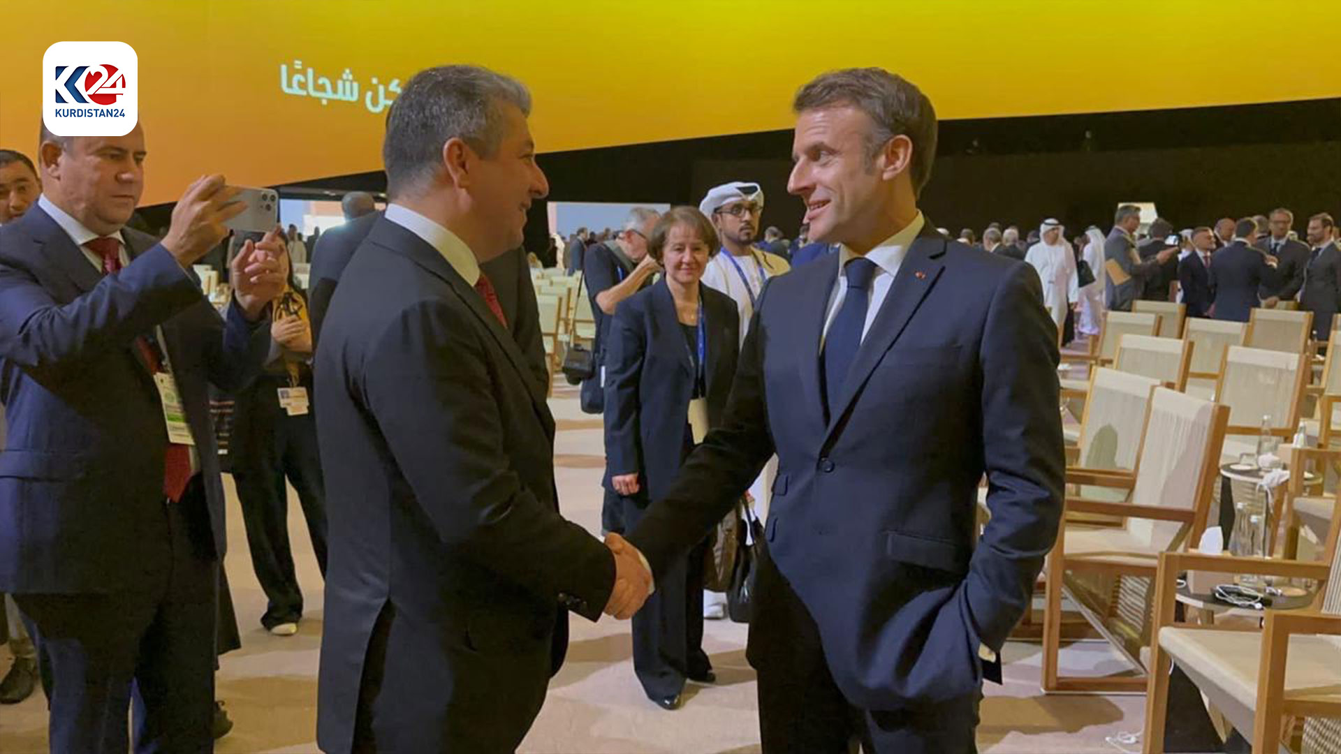 مسرور بارزانی، نخست وزیر اقلیم کوردستان و امانوئل مکرون، رئیس جمهور فرانسه