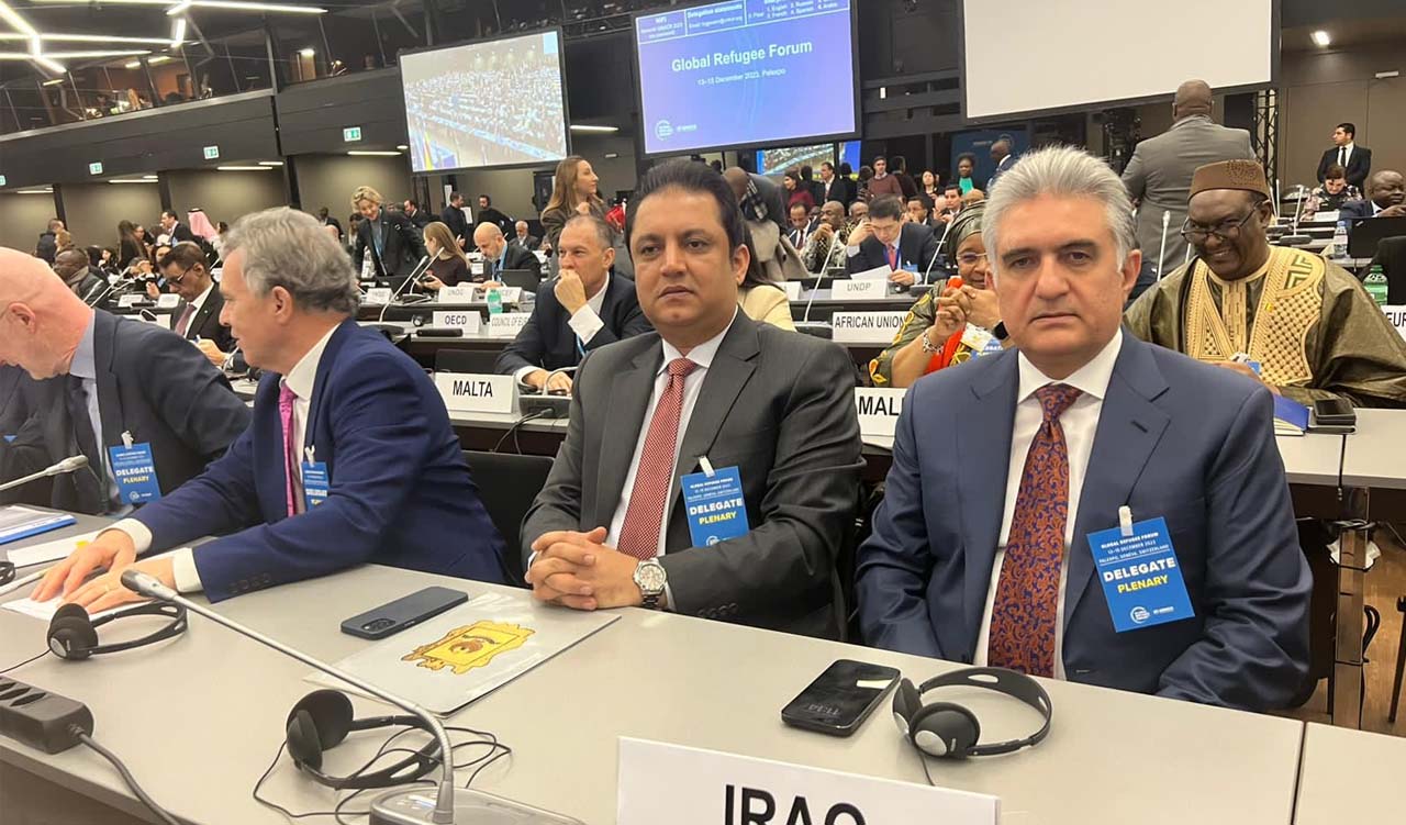 KRG Minister of Interior Reber Ahmed (right) and Minister of Education Alan Hama Saeed (center) are attending Global Refugee Forum (GFR) 2023 in Geneva, Switzerland, Dec. 13, 2023. (Photo: KRG)