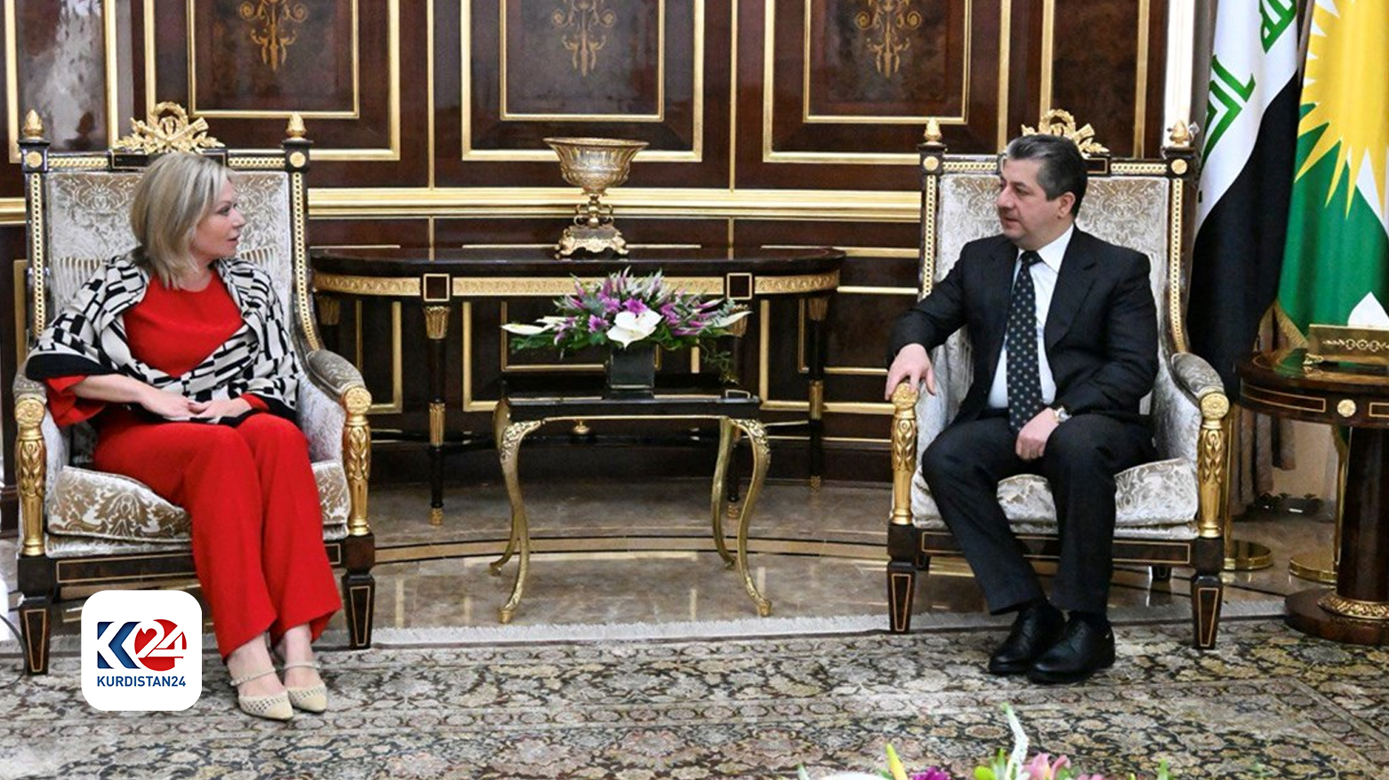 رئيس حكومة إقليم كوردستان مسرور بارزاني والممثلة الخاصة للأمين العام للأمم المتحدة في العراق جينين بلاسخارت