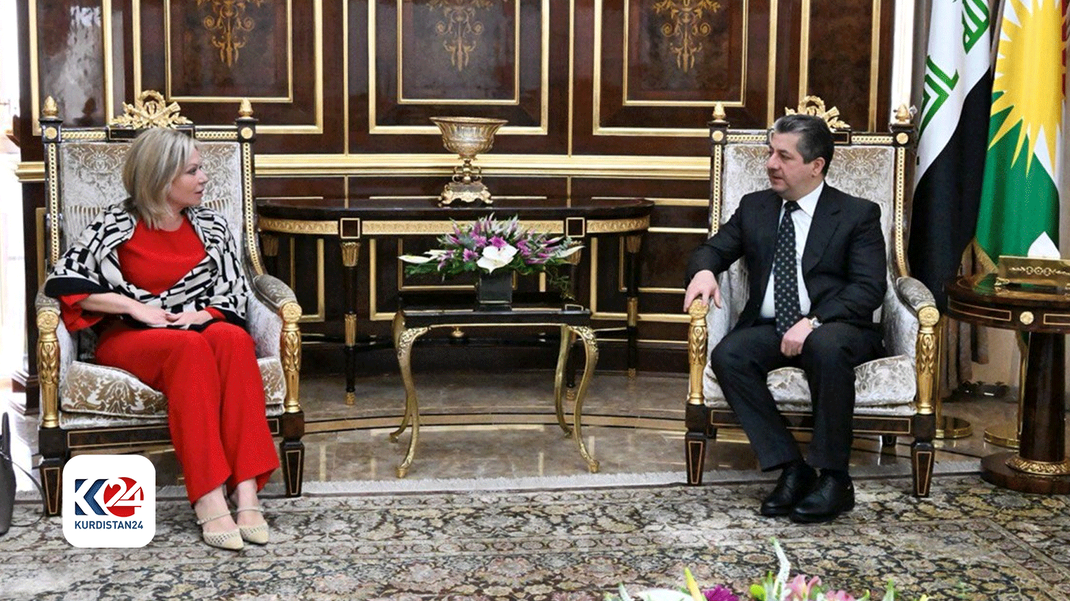 Kurdistan Region Prime Minister Masrour Barzani (right) during his meeting with the Special Representative of the UN Secretary-General for Iraq, Jeanine Hennis-Plasschaert, Dec. 16, 2023. (Photo: KRG)