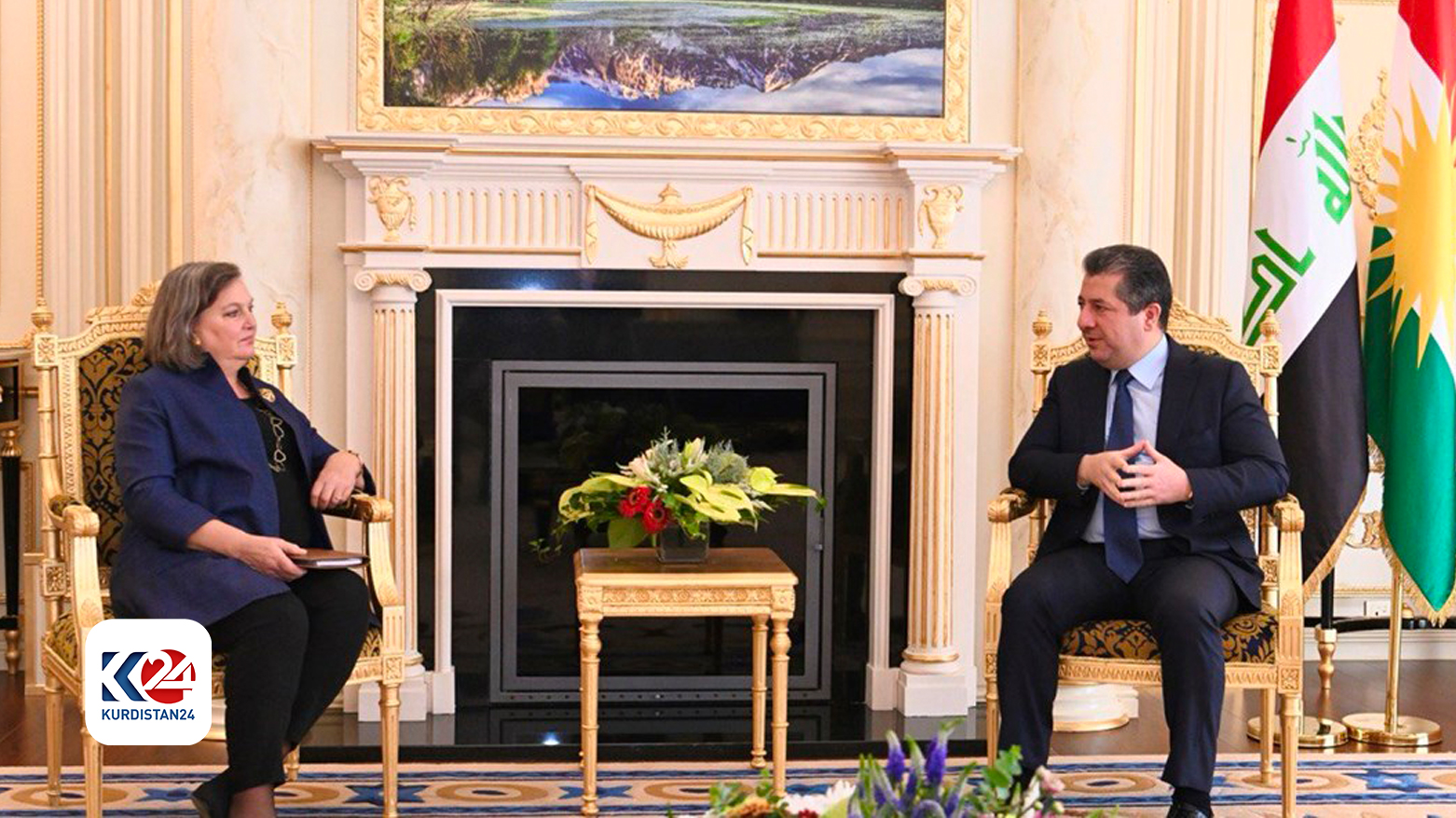 Kurdistan Region Prime Minister Masrour Barzani (right) during his meeting with Victoria Nuland, the Under Secretary of State for Political Affairs of the United States in Erbil, Dec. 20, 2023. (Photo: KRG)
