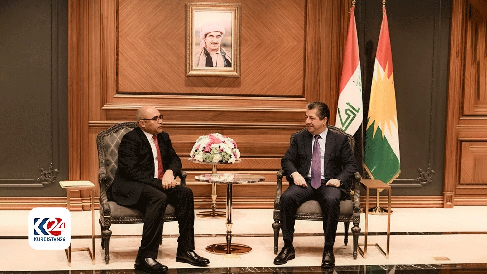 Kurdistan Region Prime Minister Masrour Barzani (right) during his meeting with Abdul Karim Abd Fadhil, head of the Iraqi National Security Service, Dec. 20, 2023. (Photo: KRG)