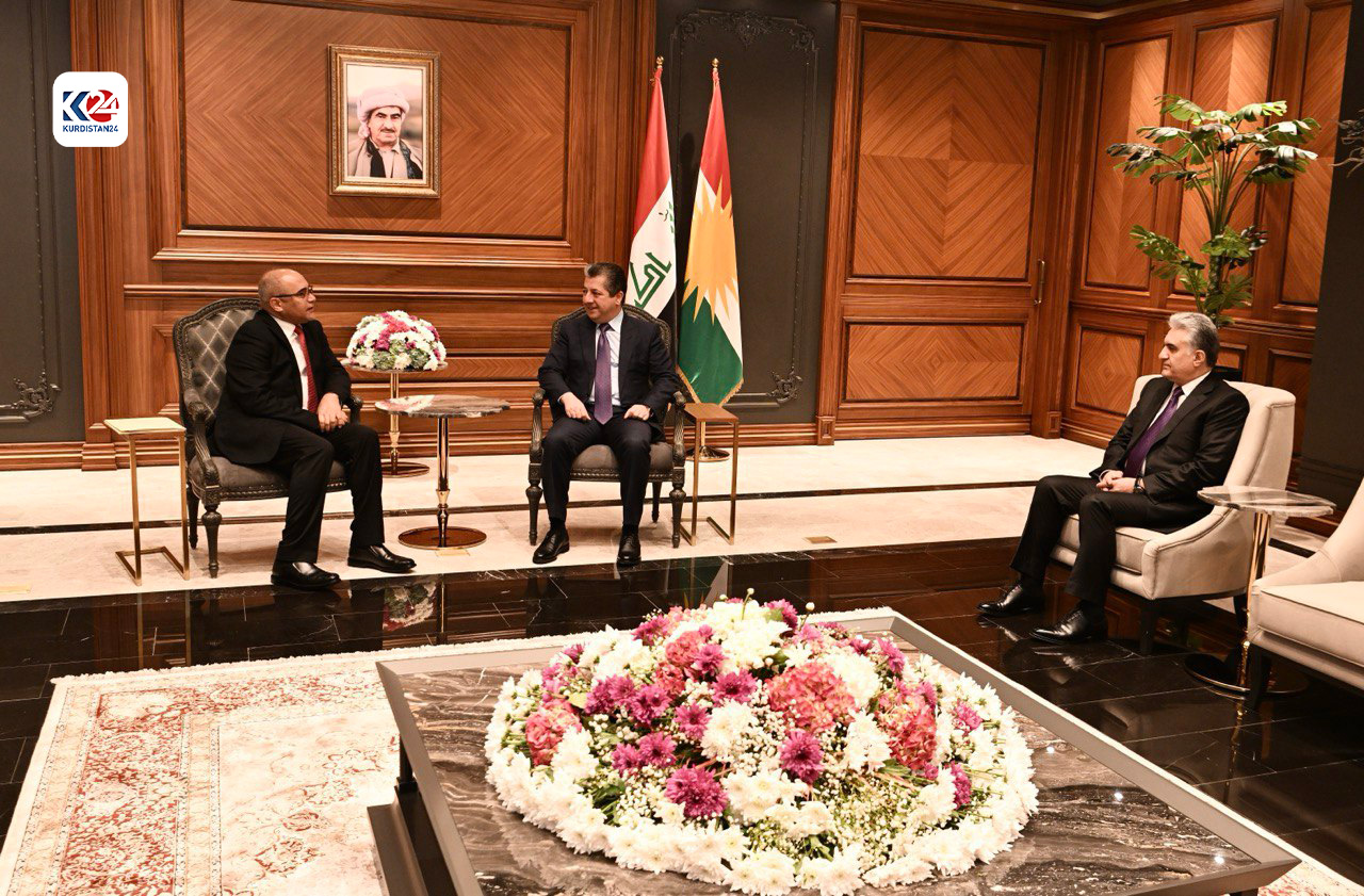 Kurdistan Region Prime Minister Masrour Barzani (top right) during his meeting with Abdul Karim Abd Fadhil, head of the Iraqi National Security Service, Dec. 20, 2023. (Photo: KRG)