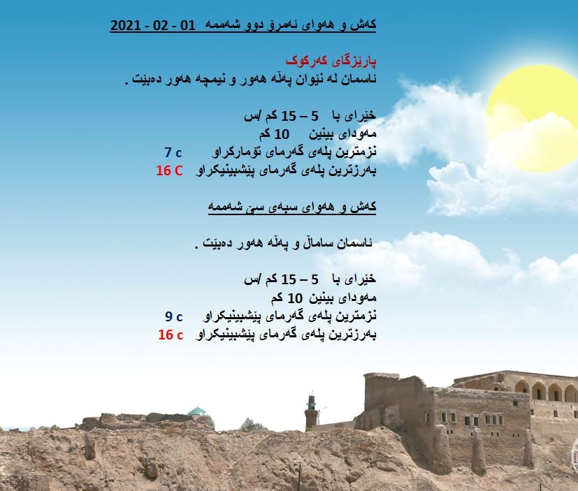 كەشوھەوای ئەمڕۆ و سبەی كەركووك