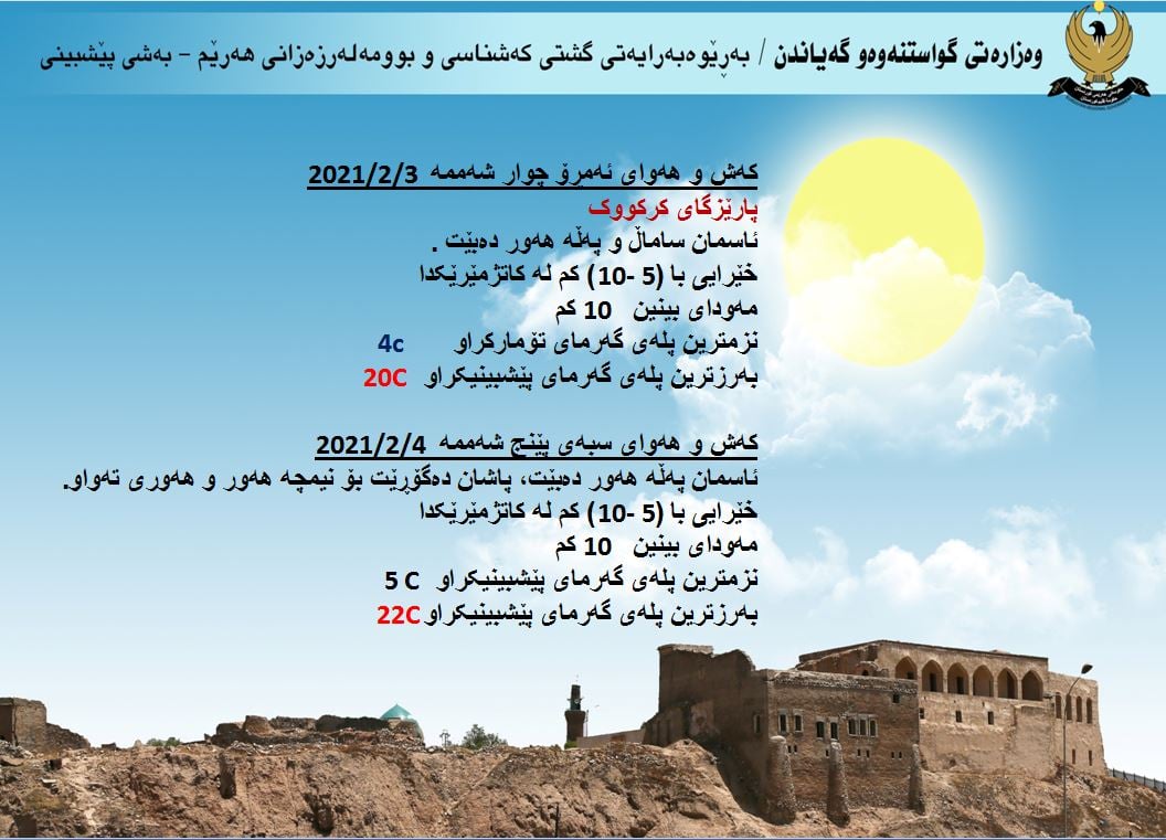 كەشوھەوای ئەمڕۆ و سبەی كەركووك