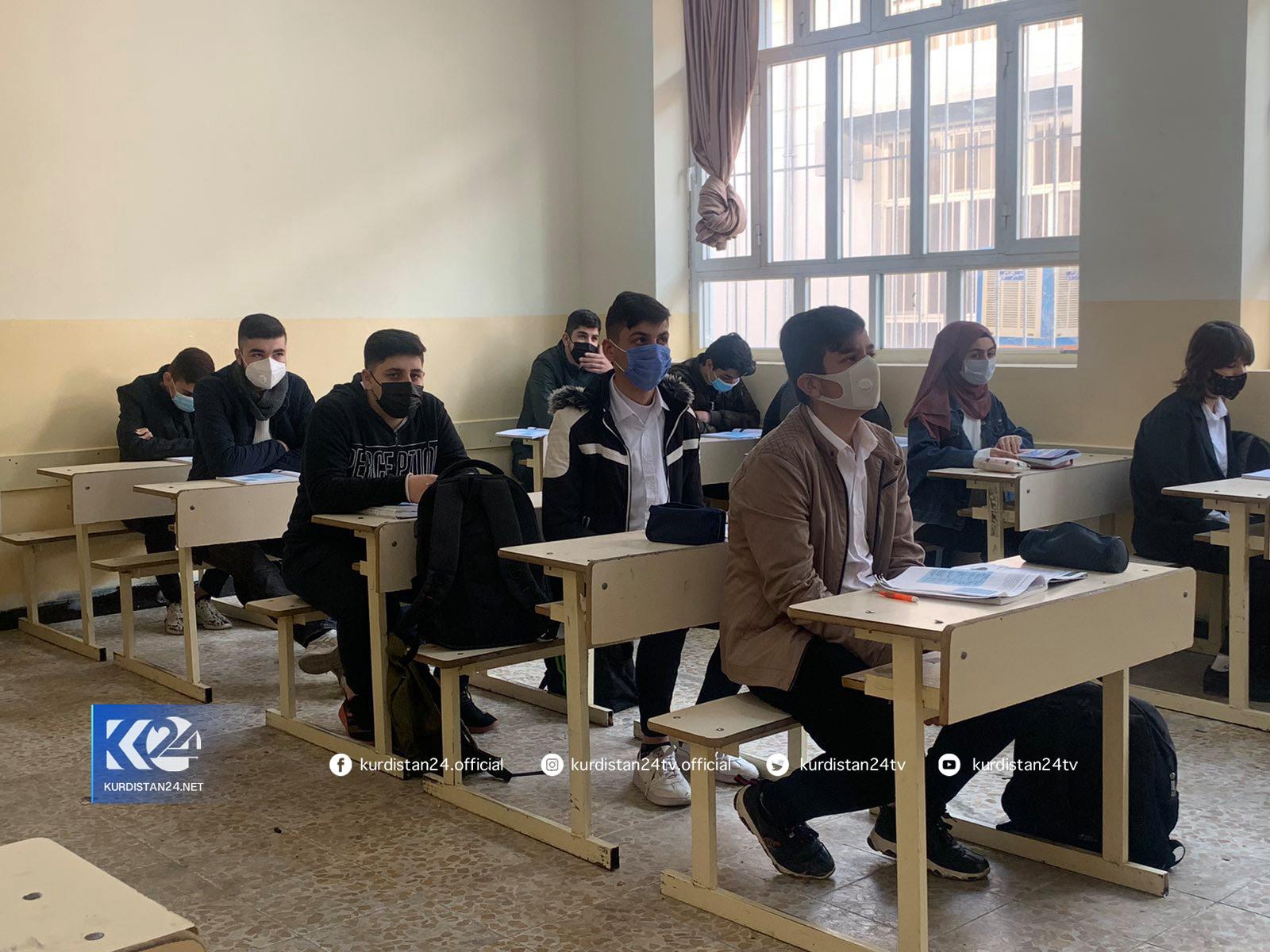 Mask-clad students sit in a classroom in the Kurdistan Region's capital Erbil, Feb. 7, 2021. (Photo: Hero Mawludi / Kurdistan 24)
