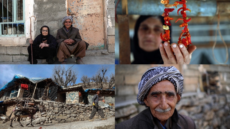 A collage of photos from a mountainside village in the Kurdistan Region untouched by modernity. (Photo: Safin Hamed/AFP)