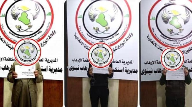 وێنەی بەشێکی دەستگیرکراوەکان کە لەلایەن وەزارەتی ناوخۆی عێراق بڵاوکراوەتەوە