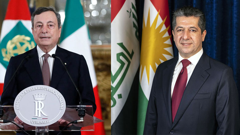 KRG Prime Minister Masrour Barzani (right) and newly sworn-in Italian Prime Minister Mario Draghi. (Photo: Archive)