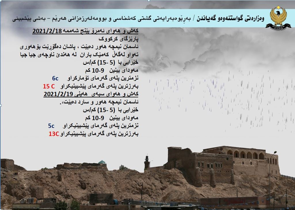 كەشوھەوای ئەمڕۆ و سبەی كەركووك