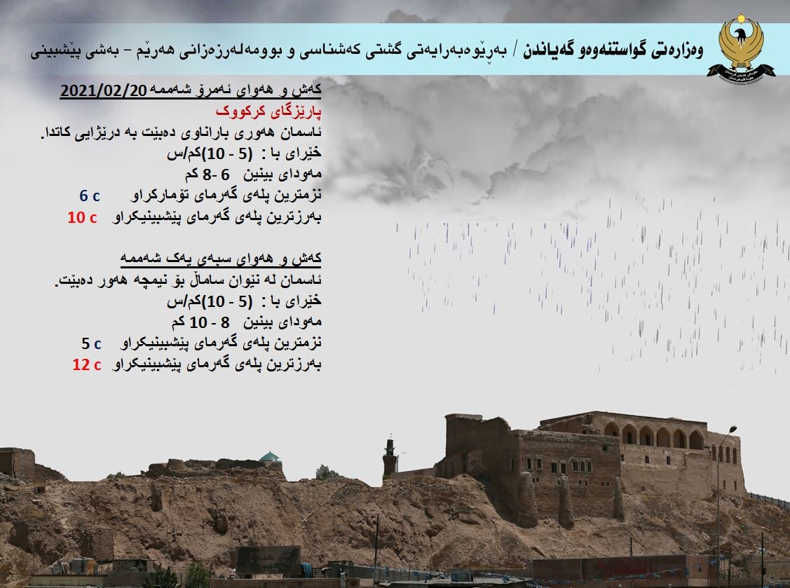 كەشوھەوای ئەمڕۆ و سبەی كەركووك