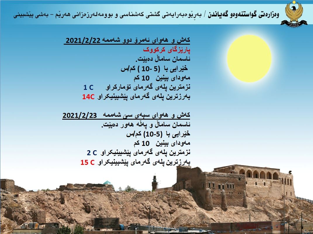 كەشوھەوای ئەمڕۆ و سبەی كەركووك