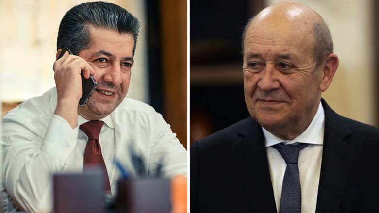 Combined photo of KRG Prime Minister Masrour Barzani (right) with French Foreign Minister Jean-Yves Le Drian. (Photo combination: Kurdistan 24)