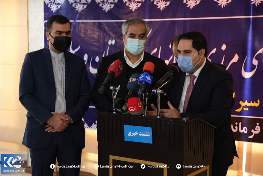 چَتو صالح، معاون وزیر امور داخلی اقلیم کوردستان و مقام‌های ایرانی در نشست خبری گشایش گذرگاه مرزی سیرانبند