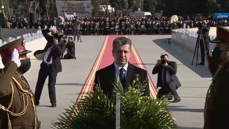 Kurdistan Region PM Masrour Barzani commemorates the Feb. 1 martyrs on 18th anniversary of the 2004 Erbil attacks, Feb. 1, 2022. (Photo: Kurdistan 24)