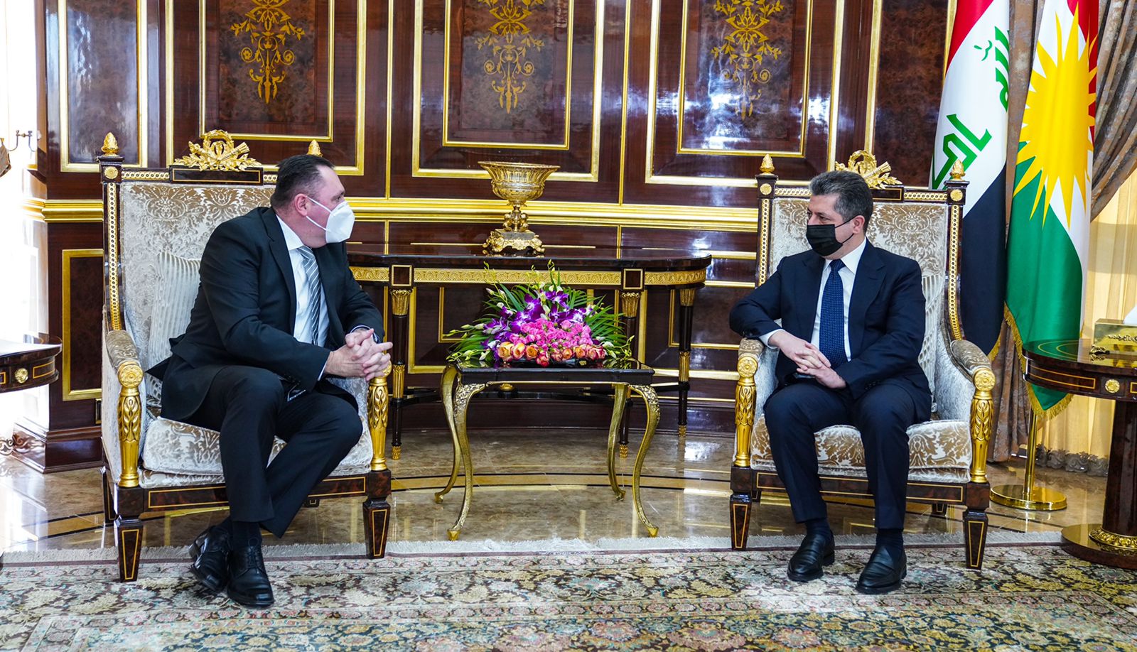 Kurdistan Region Prime Minister, Masrour Barzani (Right) with new Czech Consul in Erbil Karel Kortanek, Feb. 1st, 2022.