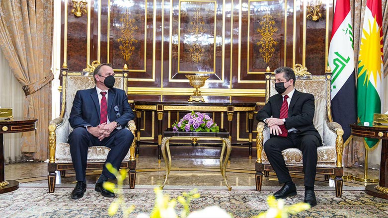 Kurdistan Region Prime Minister Masrour Barzani in meeting with Netherlands’ Ambassador to Iraq Michel Rentenaar, in Erbil, Feb. 8, 2022. (Photo: Kurdistan 24)