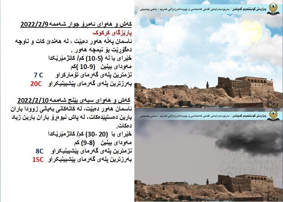 كەشوھەوای ئەمڕۆ و سبەی كەركووك