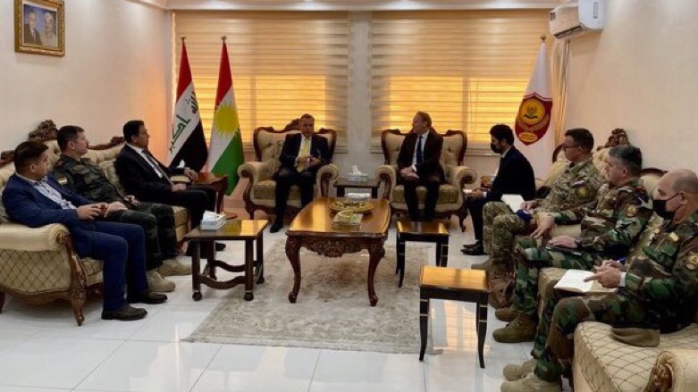 Deputy KRG Peshmerga Minister Sarbast Lazgin meets Dutch Ambassador to Iraq Michel Rentenaar in Erbil on Feb. 9, 2022. (Photo: Ministry of Peshmerga)