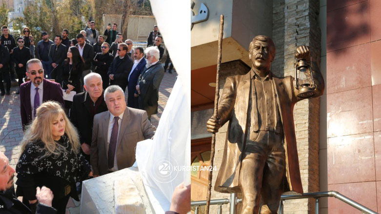 Lifting the curtain ceremony on the statue of popular Kurdish artist Jihad Dilpak, Feb.12, 2022 (Photo: Kurdistan 24)