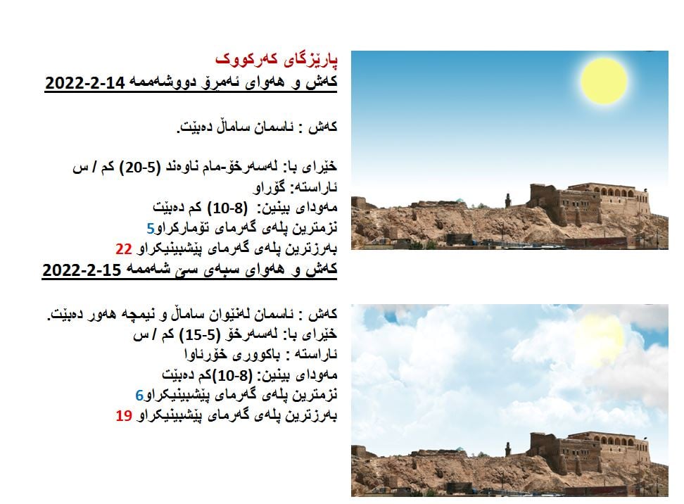 كەشوھەوای ئەمڕۆ و سبەی كەركووك