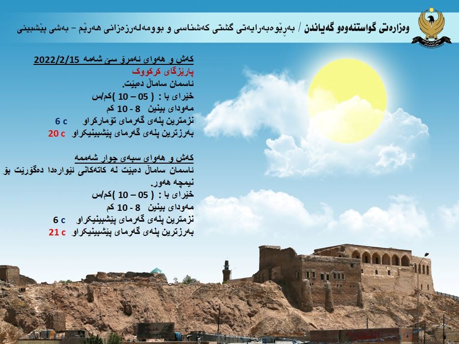 كەشوھەوای ئەمڕۆ و سبەی كەركووك