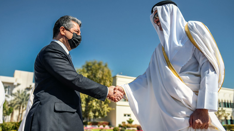 Prime Minister Masrour Barzani (left) during his meeting with Qatari Emir Tamim bin Hamad al-Thani in capital Doha, Feb. 16, 2022. (Photo: KRG)
