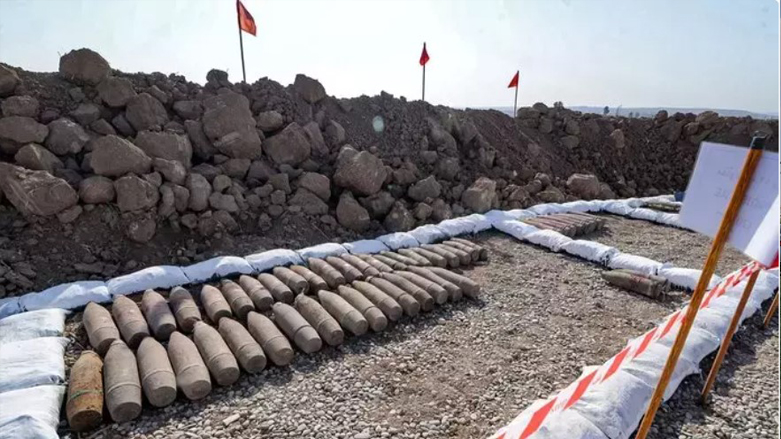 A view of 120mm projectiles recovered by the Global Clearance Solutions private de-mining company in an area near the village of Hassan-Jalad, north of Mosul city. (Photo: Zaid al-Obeidi/AFP)