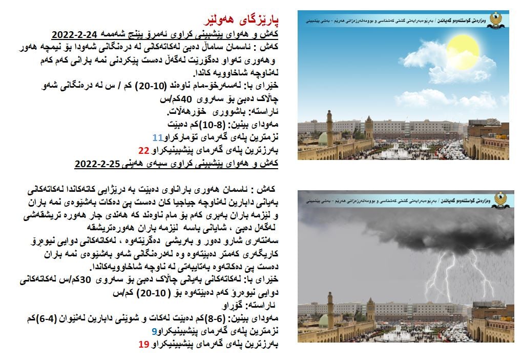 كەشوھەوای ئەمڕۆ و سبەی ھەولێر