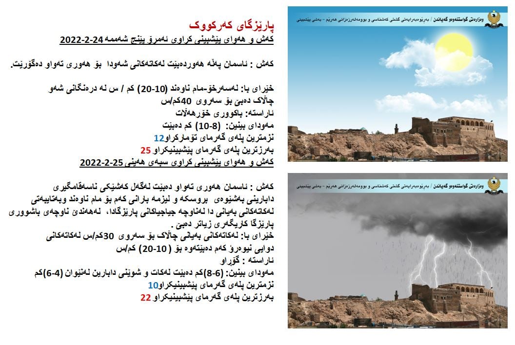 كەشوھەوای ئەمڕۆ و سبەی كەركووك
